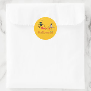 Lieve Heks en Skelet Halloween Plezier Ronde Sticker