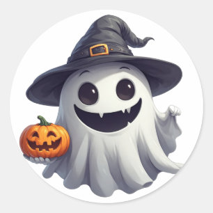 Lieve Heks Geest Met Pompoen Voor Halloween 👻 Ronde Sticker