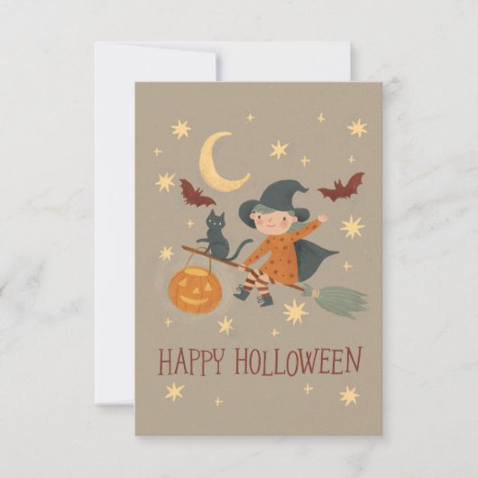 Lieve Heks Gelukkig Halloween Plat Notitiekaart (Voorkant)