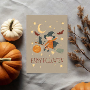 Lieve Heks Gelukkig Halloween Plat Notitiekaart