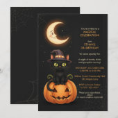 Lieve Heks Kat en Pompoen Verjaardag Kaart (Voorkant / Achterkant)