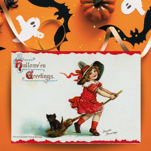 Lieve Heks Meisje Custom Vintage Halloween Kaart