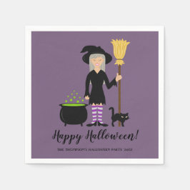 Lieve Heks Meisje Met Een Kat & Gelukkig Halloween Servet