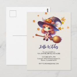 Lieve heks vliegend met bezem, Halloween Briefkaart