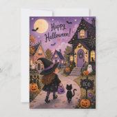 Lieve Heks & Zwarte Kat Halloween Feest | Kaart (Voorkant)