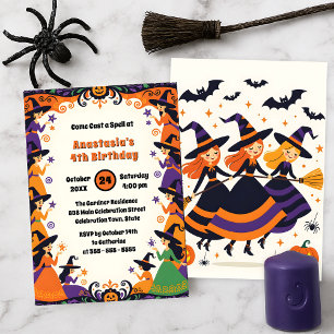 Lieve Heksen Meisjes Halloween Oktober Verjaardag Kaart