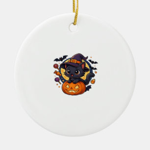 Lieve Heksenkat op Pompoen � Halloween Kunst Overs Keramisch Ornament