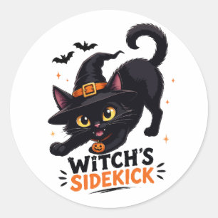 Lieve Heksennep Zwart Kat Halloween Ronde Sticker