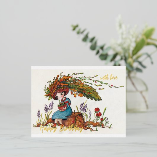 lieve herfst meisje folie feestdagen briefkaart (Staand Voorkant)