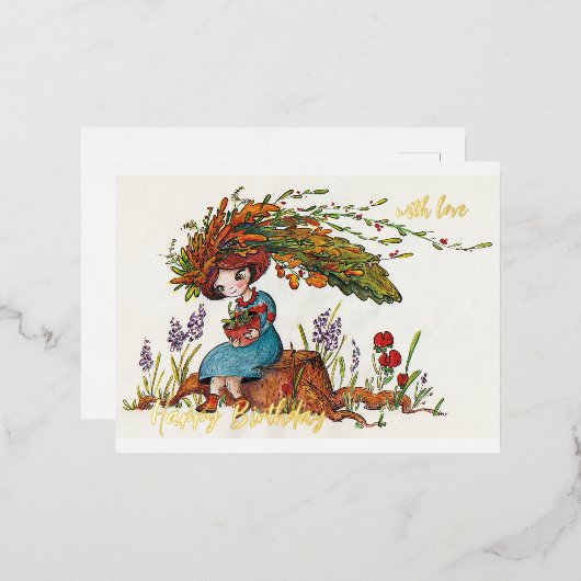 lieve herfst meisje folie feestdagen briefkaart (Voorkant / Achterkant)