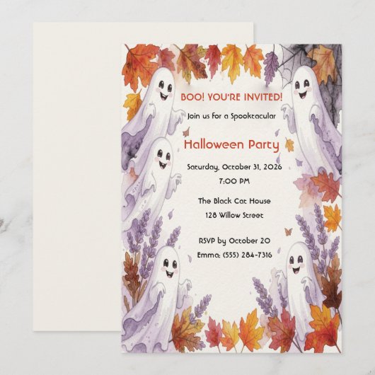 Lieve Herfst Uitnodiging voor Halloween (Voorkant / Achterkant)