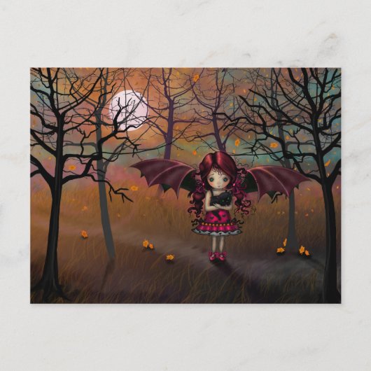 Lieve Herfst Vampier en Zwarte Kat Briefkaart (Voorkant)