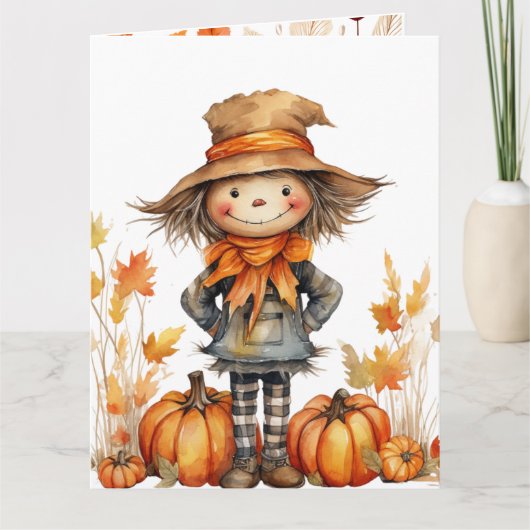 Lieve herfstschrikkelaar met pompoen en bladeren kaart (Voorkant)