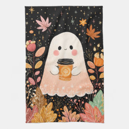 Lieve herfstspook met pompoenkoffie – knus herfst theedoek