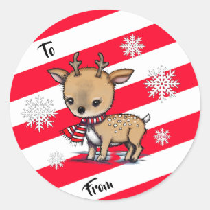 Lieve herten in sjaal Kerstcadeau-tagstickers Ronde Sticker