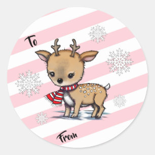 Lieve herten in sjaal Kerstcadeau-tagstickers Ronde Sticker
