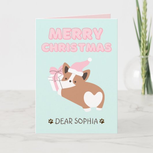 Lieve hond met hoed en cadeau Kerstmis pastel Kaart (Voorkant)