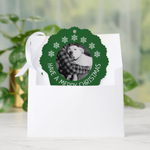 Lieve hond met papa foto vrolijk kerstfeest groen ornament kaart