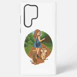 Lieve Hond Moeder Loopt met Puppies door het Bos P Samsung Galaxy Hoesje