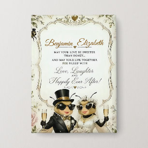 Lieve honingbijen, elegante bloemachtige bruiloft button