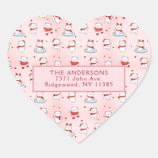 Lieve Ijsbeer Kerstmis Hart Sticker (Voorkant)