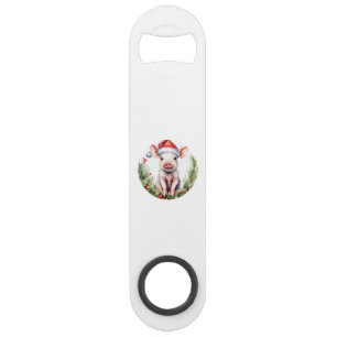 Lieve illustratie van een kerstbiggetje met speed flessenopener