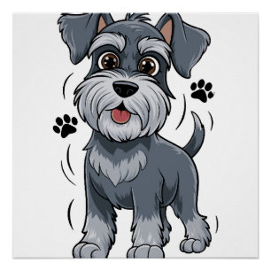 Lieve illustratie van Schnauzer-pup met grote ogen Perfect Poster