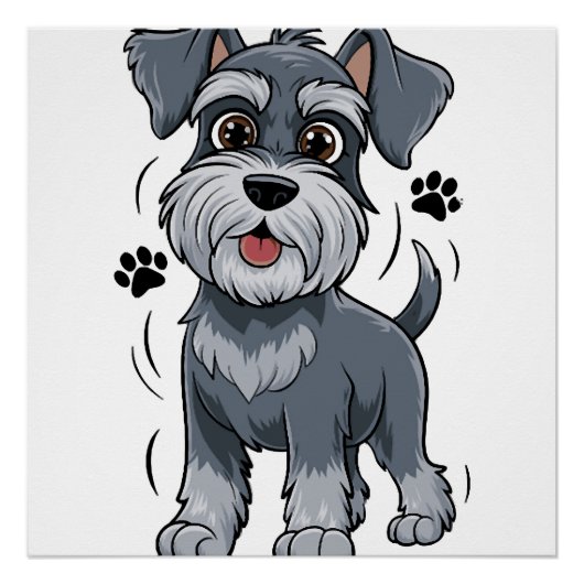 Lieve illustratie van Schnauzer-pup met grote ogen Perfect Poster (Voorkant)