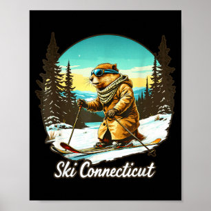 Lieve illustratie van skiënde bever die verbinding poster