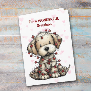 Lieve in Hartjes Gewikkelde Pup Kleinkind Valentij Feestdagen Kaart