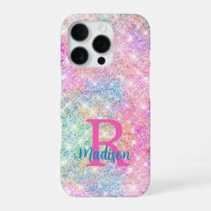 Lieve iriserende eenhoorn roze nepschitter monogra iPhone 16 pro hoesje
