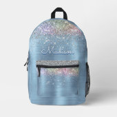 Lieve iriserende ijsblauwe glitters monogram bedrukte rugzak (Voorkant)