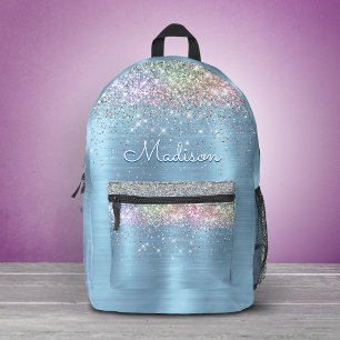 Lieve iriserende ijsblauwe glitters monogram  bedrukte rugzak