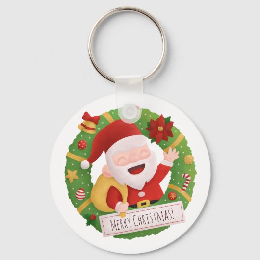 Lieve jolige kerstman krans sleutelhanger (Voorkant)