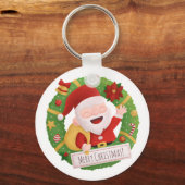 Lieve jolige kerstman krans sleutelhanger (Voorkant)
