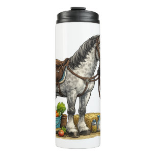 Lieve Jonge Ruiter Met Appelschimmel Paard Kunst Thermosbeker