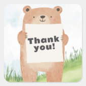 Lieve jongen Beer Houdt naam of bericht vast Vierkante Sticker (Voorkant)