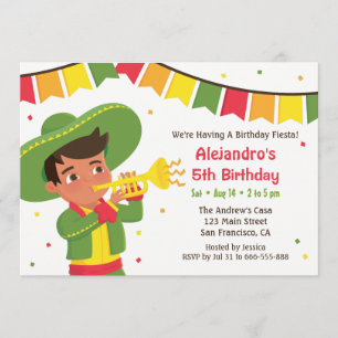 Lieve Jongen en Trompet Mexicaans Feest Verjaardag Kaart