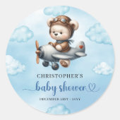 Lieve Jongens Baby Shower Sticker Teddybeer Piloot (Voorkant)