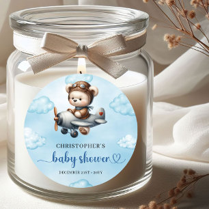 Lieve Jongens Baby Shower Sticker Teddybeer Piloot