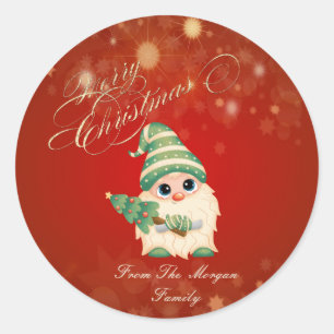 Lieve Kabouter Dennenboom Rode Kerst Ronde Sticker