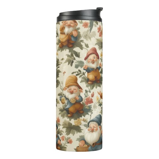 Lieve kabouter en bloemen ontwerp thermosbeker (Gedraaid links)