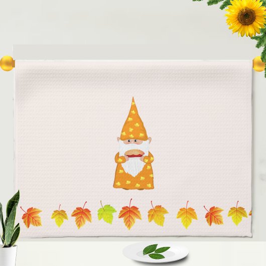 Lieve Kabouter en Herfstbladeren op Beige Theedoek