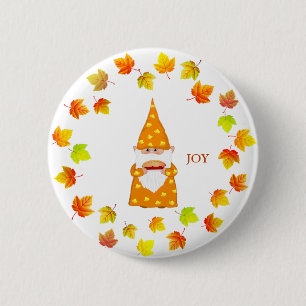 Lieve Kabouter en Herfstbladeren op Wit Ronde Button 5,7 Cm