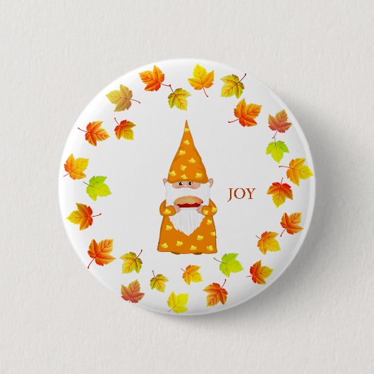 Lieve kabouter en herfstbladeren op wit ronde button 5,7 cm (Voorkant)