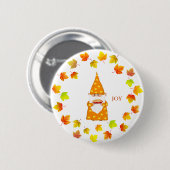 Lieve kabouter en herfstbladeren op wit ronde button 5,7 cm (Voorkant /achterkant)