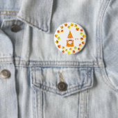 Lieve kabouter en herfstbladeren op wit ronde button 5,7 cm (In situ)