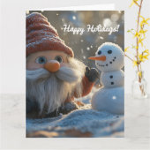 Lieve Kabouter en Sneeuwman in een Winter Wonderla Kaart (Gele Bloem)