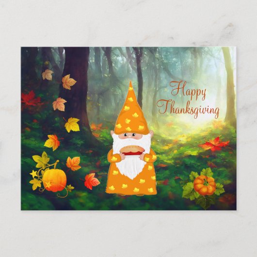 Lieve kabouter, herfstbladeren en pompoenen briefkaart (Voorkant)