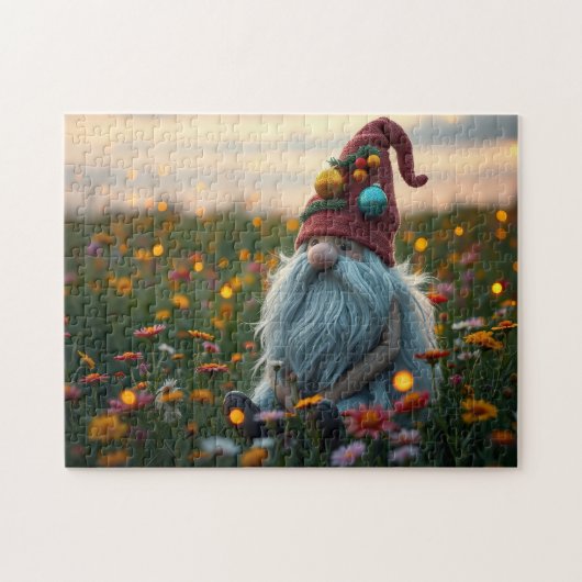 Lieve kabouter in de veldbloemen legpuzzel (Horizontaal)